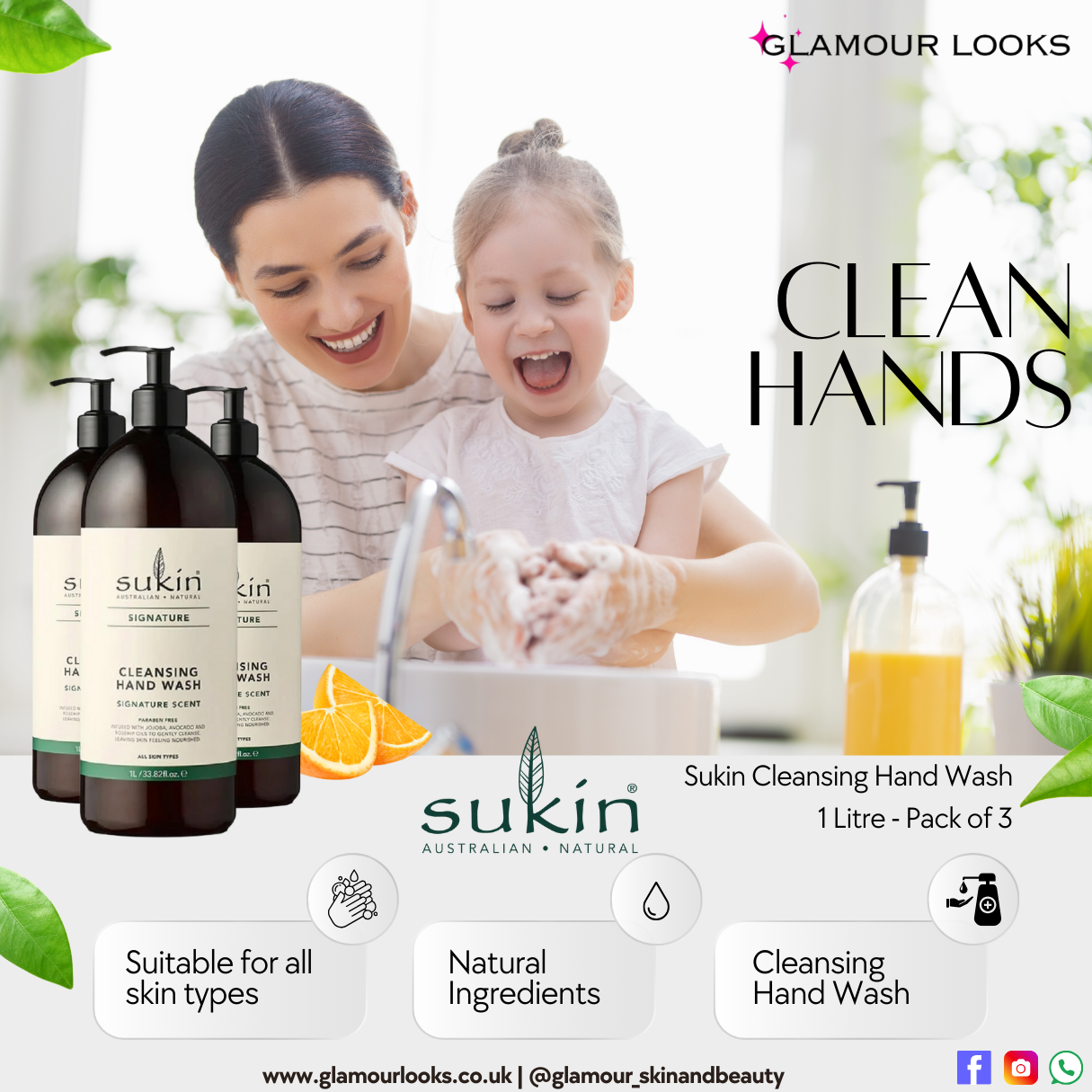 Sukin Cleansing Handwash Signature Scent 1L - Pack of 3